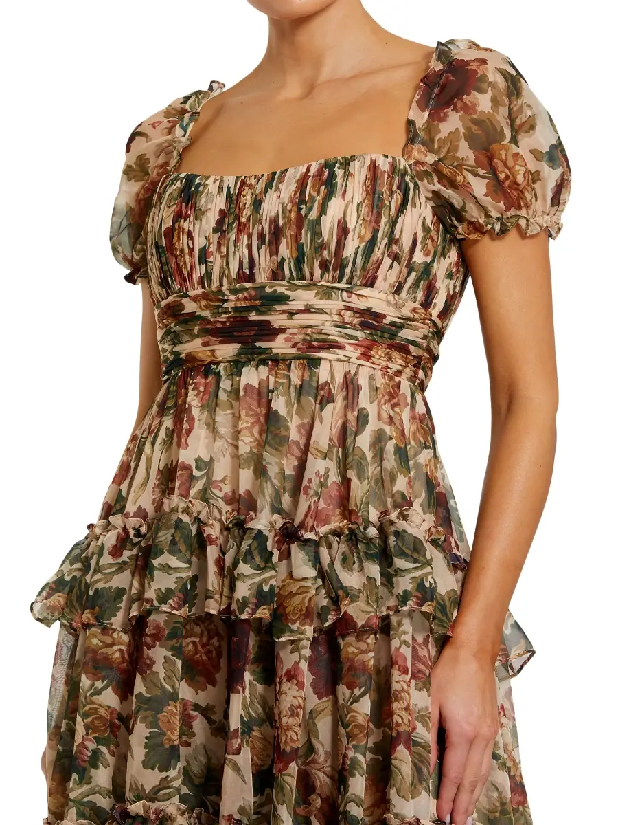 Mac Duggal Women's Floral Ruffled Chiffon Midi-Dress | Thumbnail 3 Mac Duggal Women's Floral Ruffled Chiffon Midi-Dress | Thumbnail 3