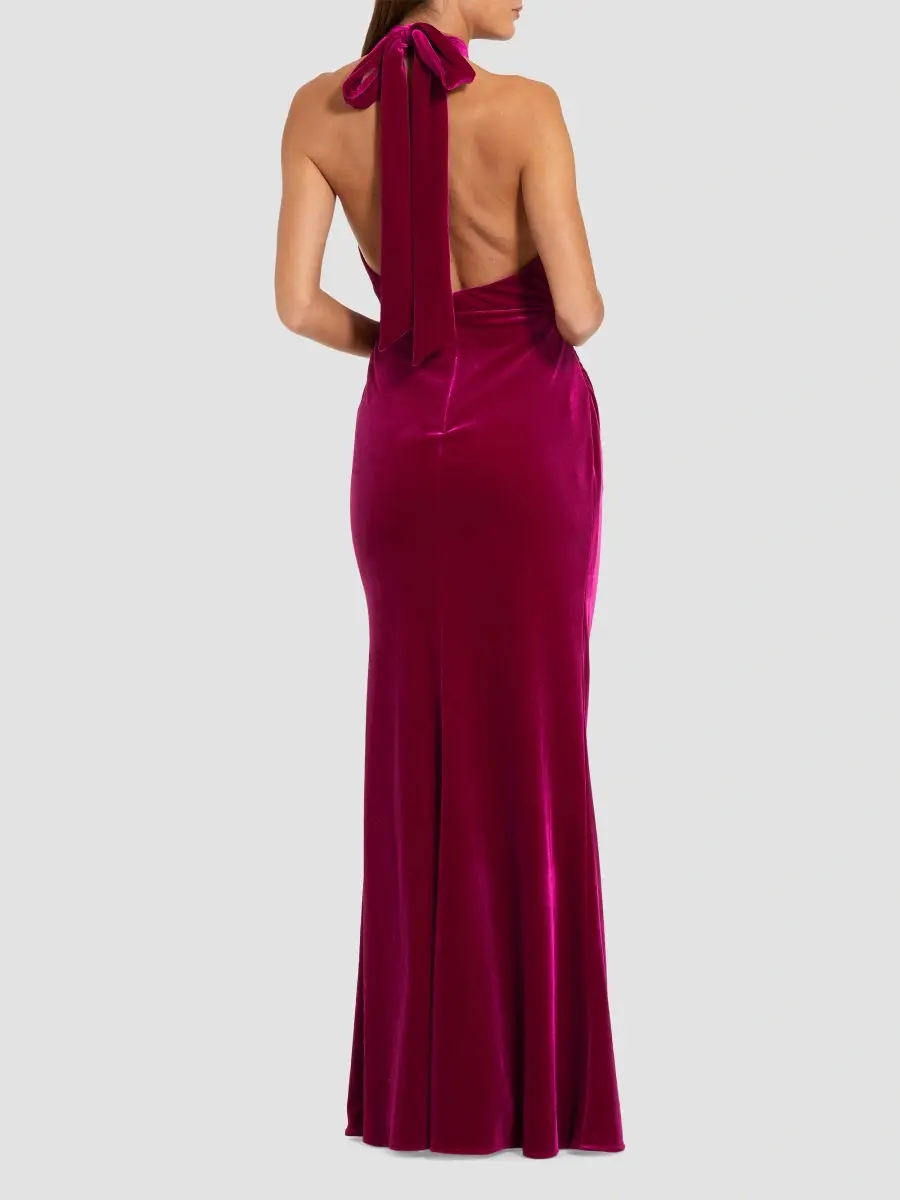 Mac Duggal Women's Draped Velvet Halter Column Gown | Thumbnail 3 Mac Duggal Women's Draped Velvet Halter Column Gown | Thumbnail 3
