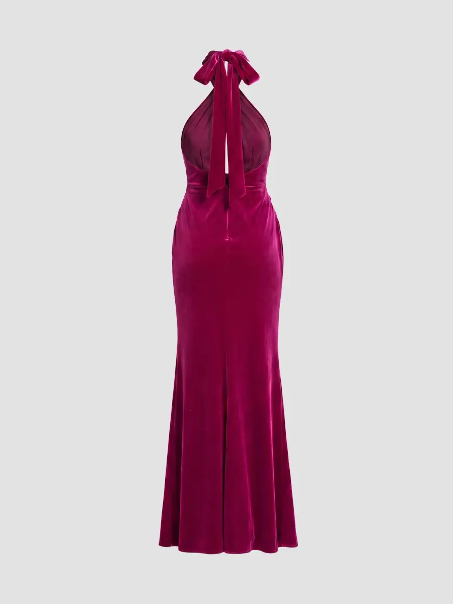 Mac Duggal Women's Draped Velvet Halter Column Gown | Thumbnail 5 Mac Duggal Women's Draped Velvet Halter Column Gown | Thumbnail 5