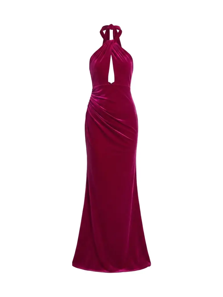 Mac Duggal Women's Draped Velvet Halter Column Gown