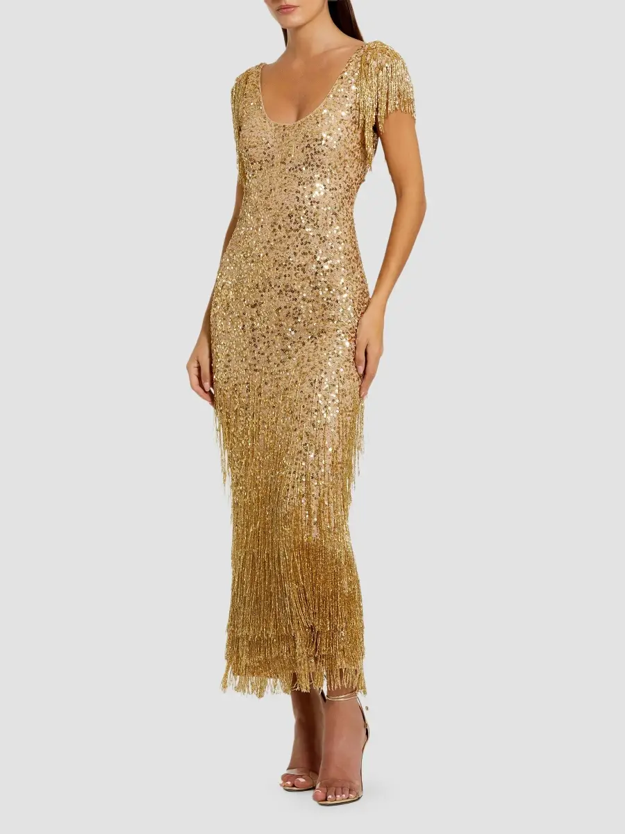Mac Duggal Women's Sequin-Embellished Fringed Mesh Dress | Thumbnail 2 Mac Duggal Women's Sequin-Embellished Fringed Mesh Dress | Thumbnail 2