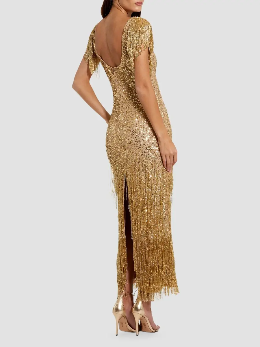 Mac Duggal Women's Sequin-Embellished Fringed Mesh Dress | Thumbnail 3 Mac Duggal Women's Sequin-Embellished Fringed Mesh Dress | Thumbnail 3