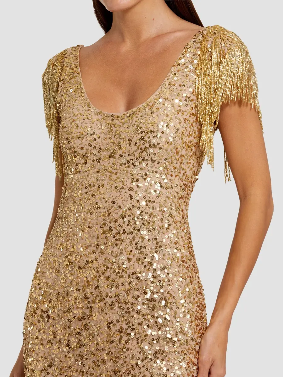 Mac Duggal Women's Sequin-Embellished Fringed Mesh Dress | Thumbnail 4 Mac Duggal Women's Sequin-Embellished Fringed Mesh Dress | Thumbnail 4