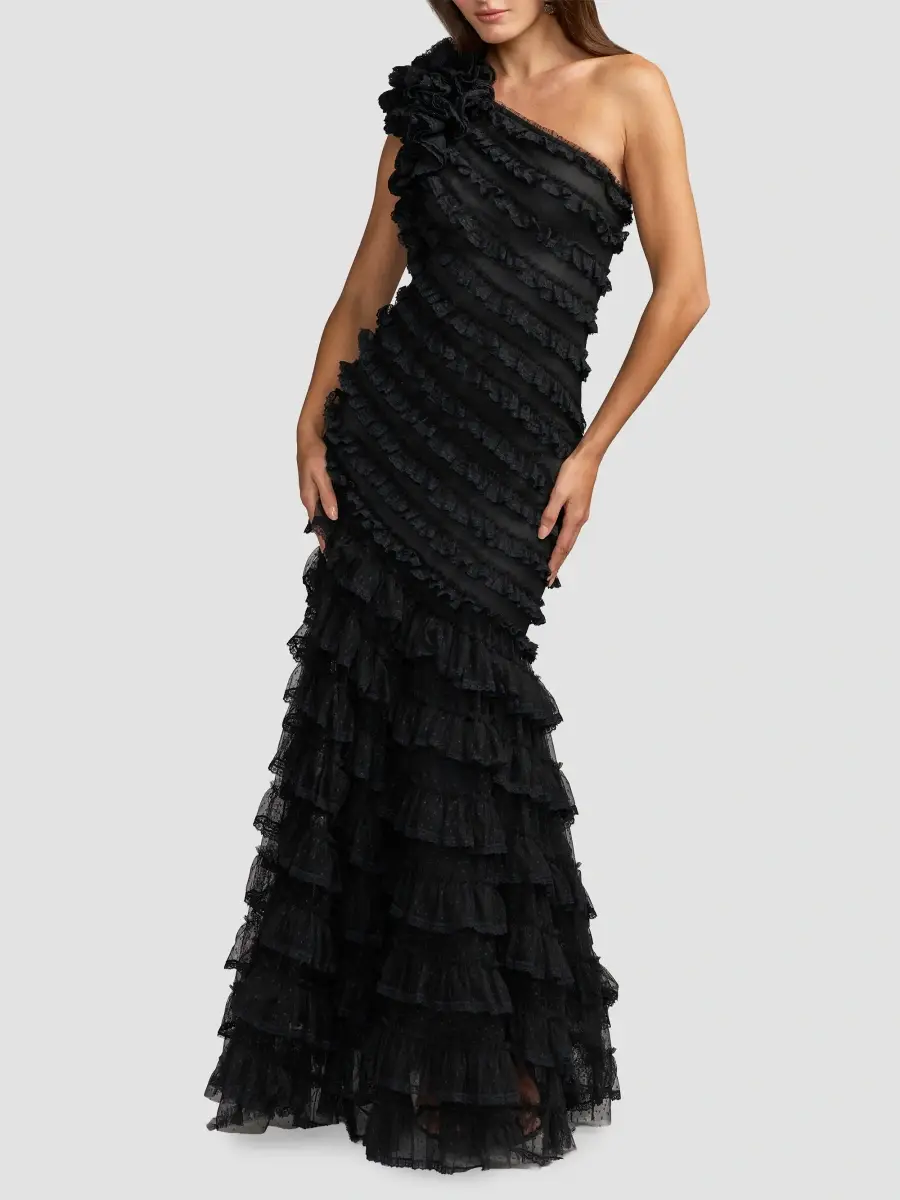 Mac Duggal Women's One-Shoulder Mesh-Lace Trumpet Gown | Thumbnail 2 Mac Duggal Women's One-Shoulder Mesh-Lace Trumpet Gown | Thumbnail 2