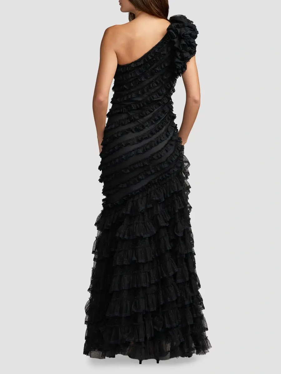 Mac Duggal Women's One-Shoulder Mesh-Lace Trumpet Gown | Thumbnail 3 Mac Duggal Women's One-Shoulder Mesh-Lace Trumpet Gown | Thumbnail 3