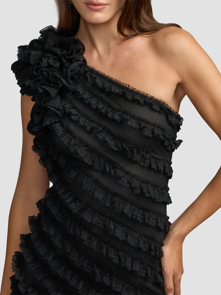 Mac Duggal Women's One-Shoulder Mesh-Lace Trumpet Gown | Thumbnail 4 Mac Duggal Women's One-Shoulder Mesh-Lace Trumpet Gown | Thumbnail 4
