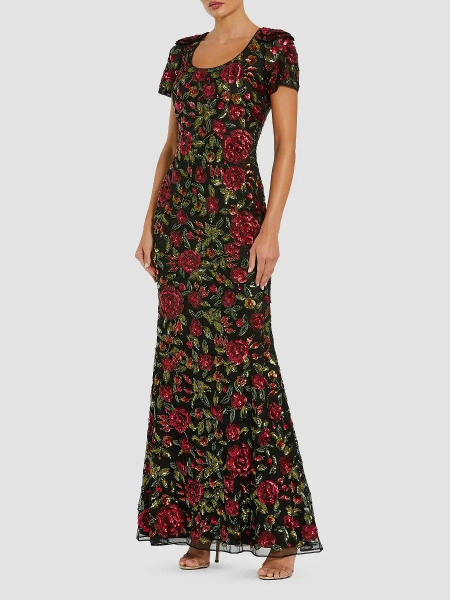 Mac Duggal Women's Sequined Floral Mesh Gown | Thumbnail 2 Mac Duggal Women's Sequined Floral Mesh Gown | Thumbnail 2