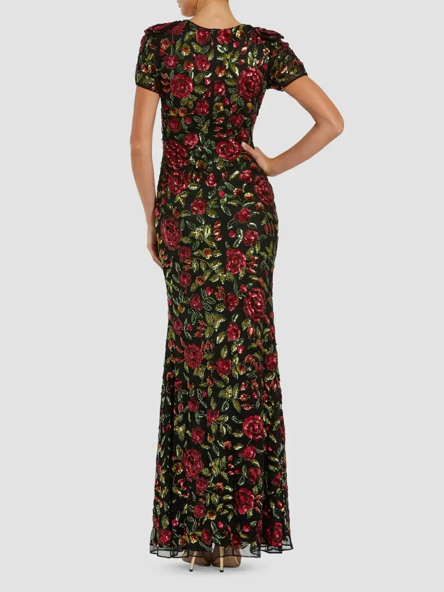 Mac Duggal Women's Sequined Floral Mesh Gown | Thumbnail 3 Mac Duggal Women's Sequined Floral Mesh Gown | Thumbnail 3