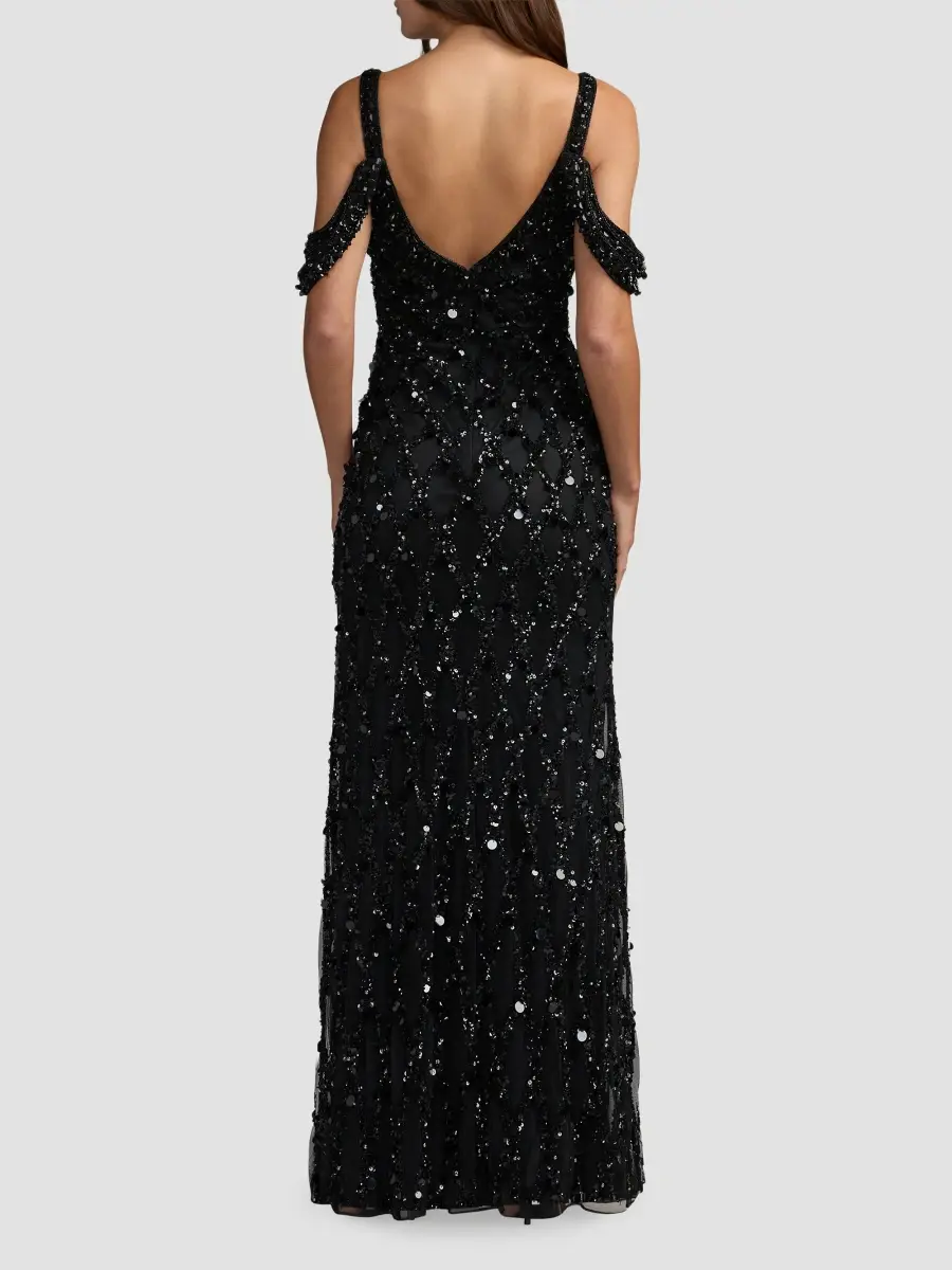 Mac Duggal Women's Beaded Mesh Off-The-Shoulder Column Gown | Thumbnail 3 Mac Duggal Women's Beaded Mesh Off-The-Shoulder Column Gown | Thumbnail 3