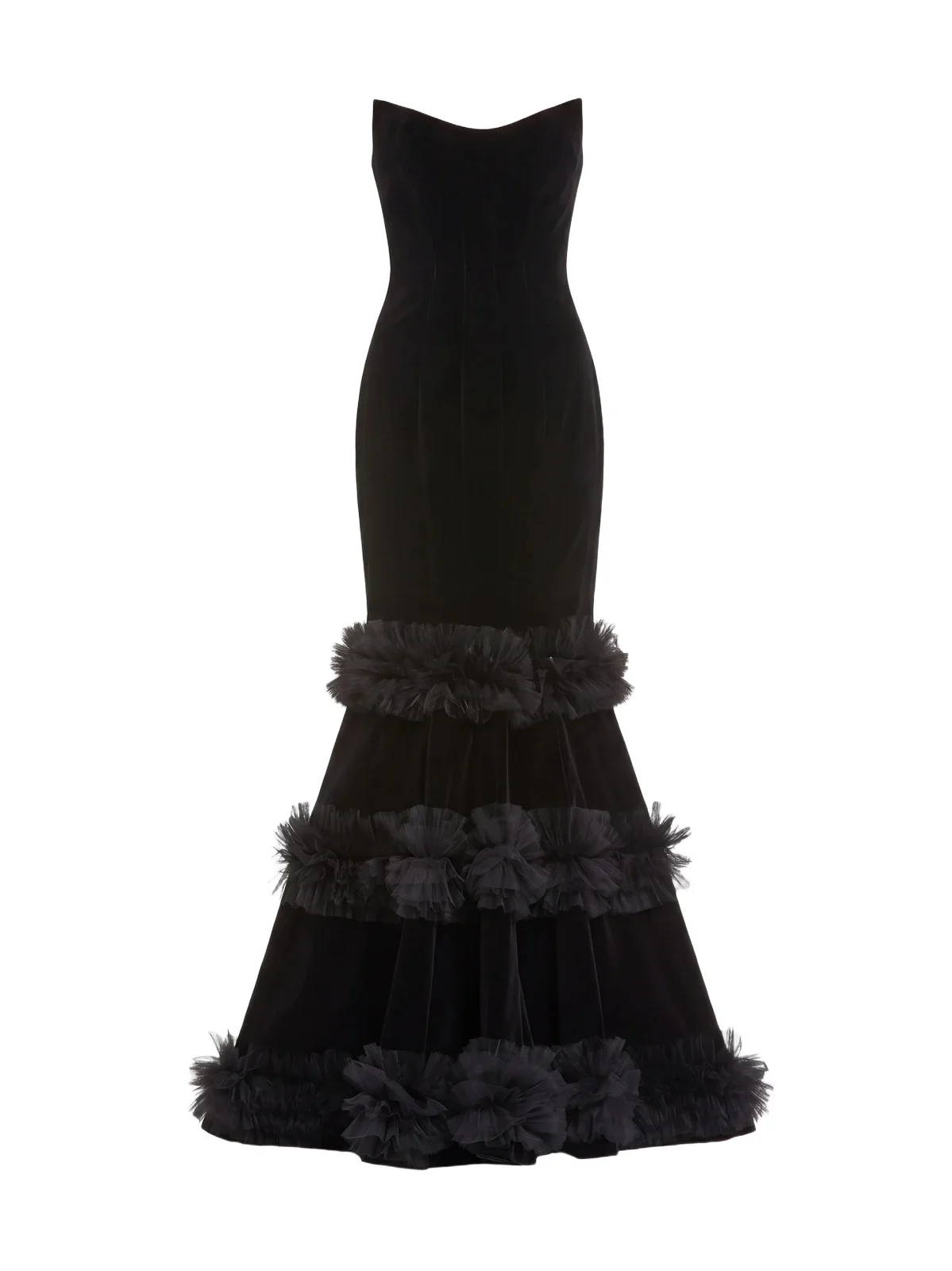 Mac Duggal Women's Velvet Ruffle Tiered Strapless Gown