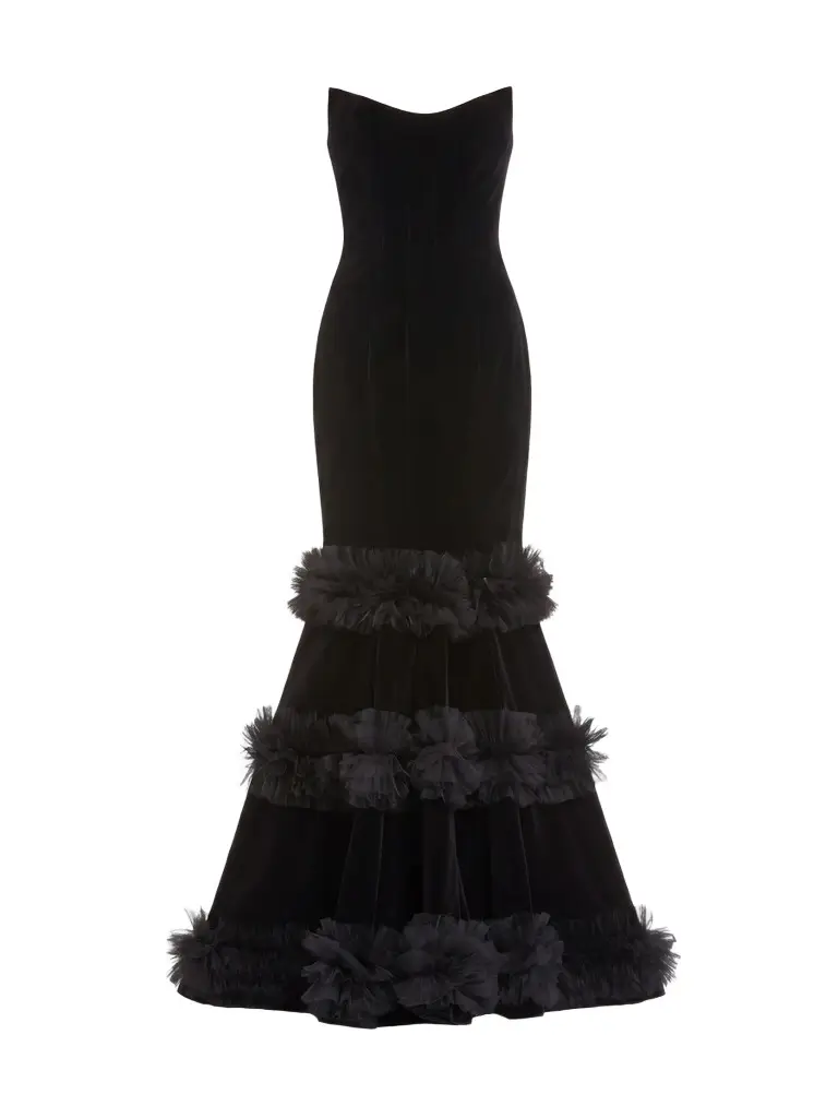 Mac Duggal Women's Velvet Ruffle Tiered Strapless Gown