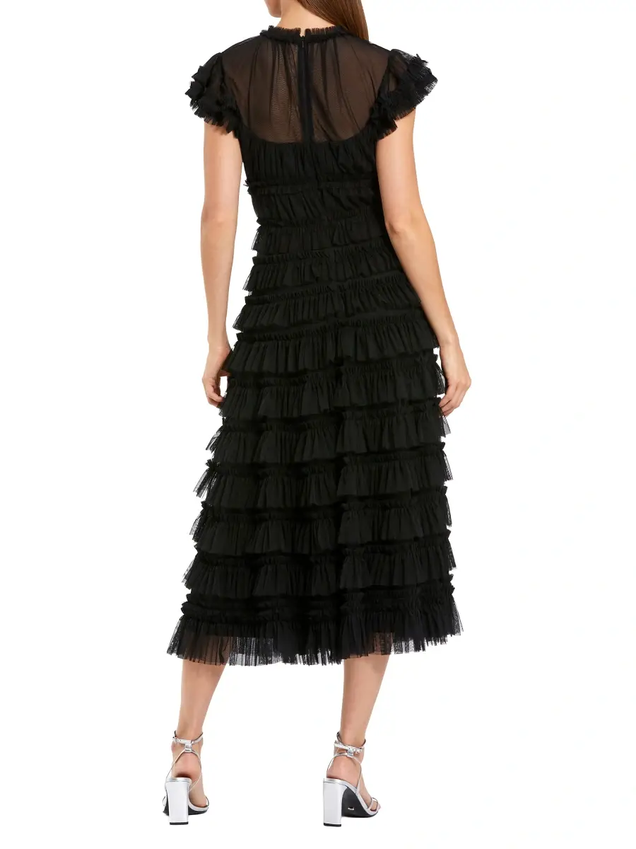 Mac Duggal Women's Mesh Ruffled Midi-Dress | Thumbnail 2 Mac Duggal Women's Mesh Ruffled Midi-Dress | Thumbnail 2