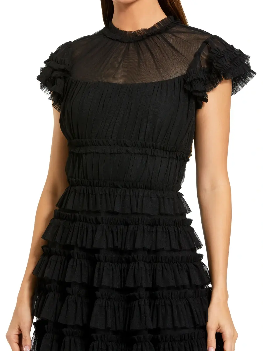 Mac Duggal Women's Mesh Ruffled Midi-Dress | Thumbnail 3 Mac Duggal Women's Mesh Ruffled Midi-Dress | Thumbnail 3