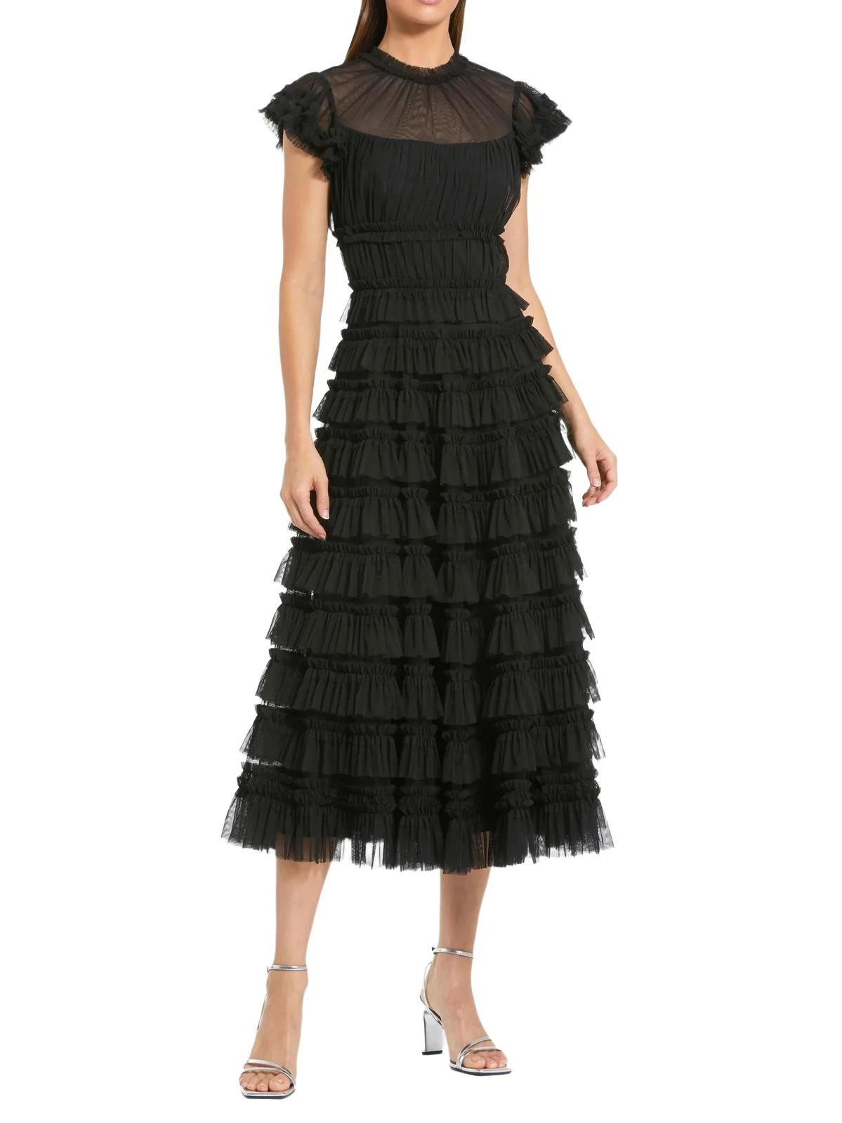 Women's Mesh Ruffled Midi-Dress Women's Mesh Ruffled Midi-Dress