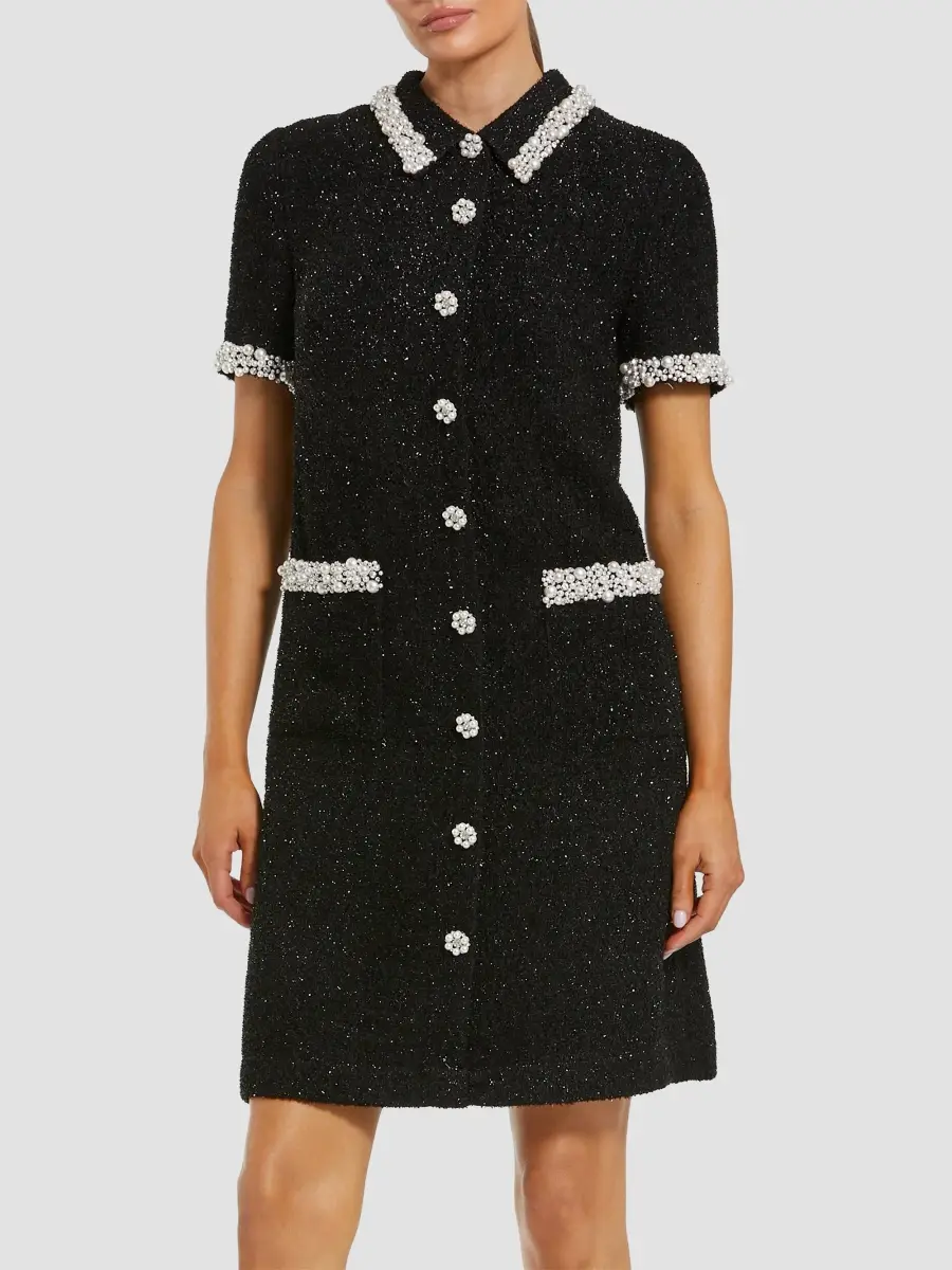 Mac Duggal Women's Bouclé Tweed Shift Mini Dress | Thumbnail 4 Mac Duggal Women's Bouclé Tweed Shift Mini Dress | Thumbnail 4