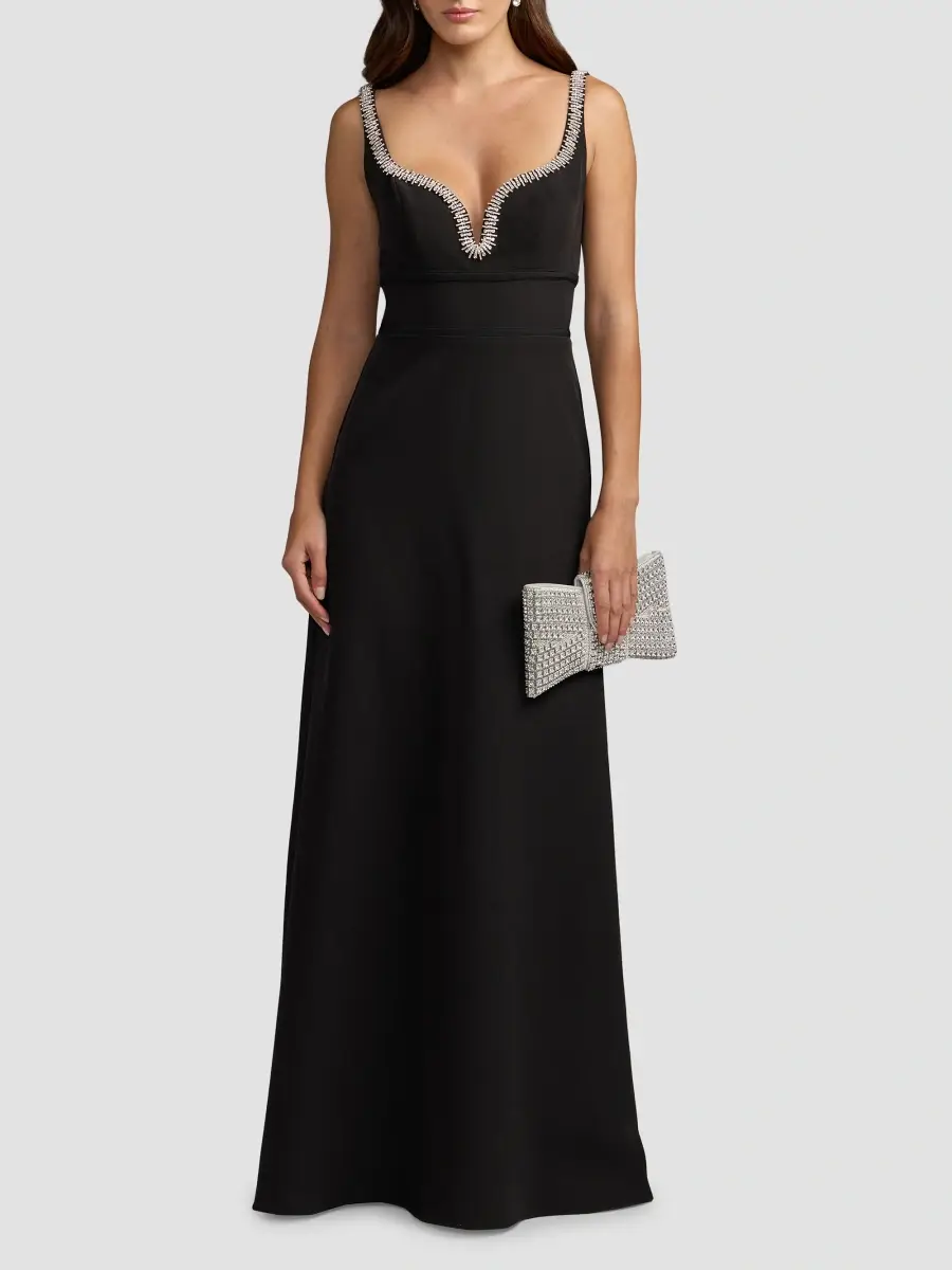 Mac Duggal Women's Crepe Rhinestone-Trim Sleeveless Gown | Thumbnail 2 Mac Duggal Women's Crepe Rhinestone-Trim Sleeveless Gown | Thumbnail 2