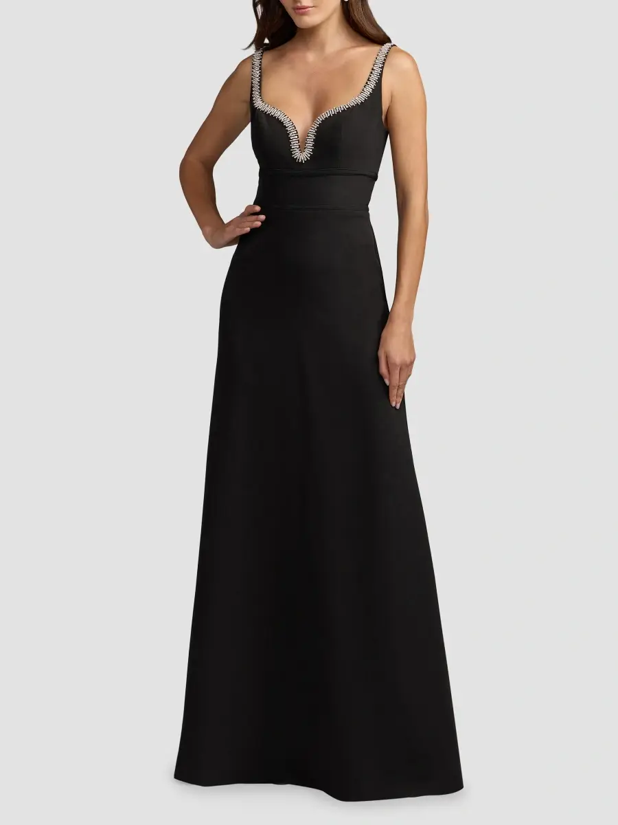 Mac Duggal Women's Crepe Rhinestone-Trim Sleeveless Gown | Thumbnail 4 Mac Duggal Women's Crepe Rhinestone-Trim Sleeveless Gown | Thumbnail 4