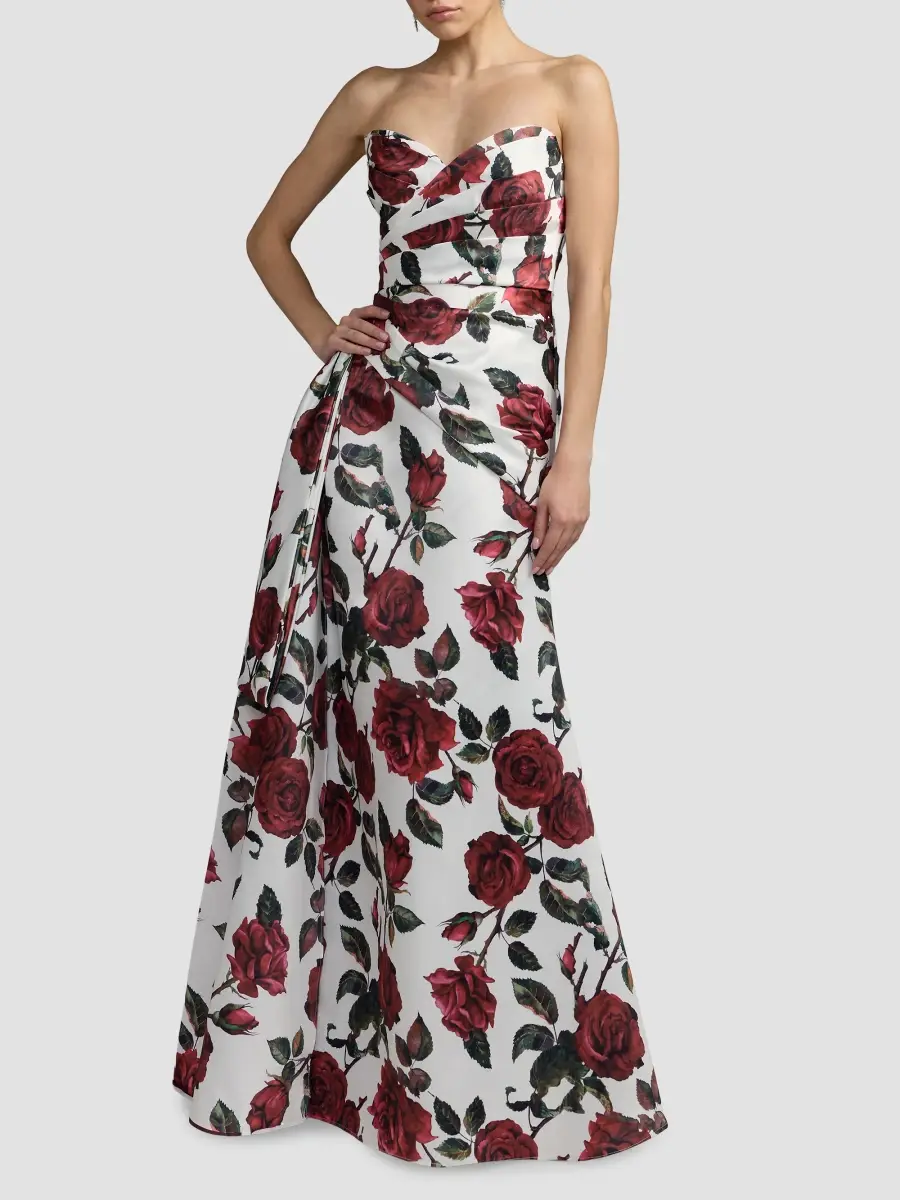 Mac Duggal Women's Floral Satin Strapless Gown | Thumbnail 2 Mac Duggal Women's Floral Satin Strapless Gown | Thumbnail 2