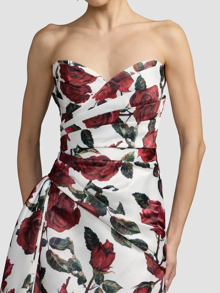 Mac Duggal Women's Floral Satin Strapless Gown | Thumbnail 4 Mac Duggal Women's Floral Satin Strapless Gown | Thumbnail 4
