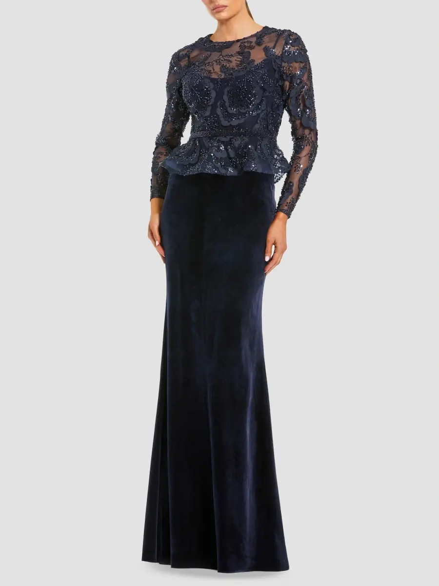 Mac Duggal Women's Embroidered Peplum Velvet Gown | Thumbnail 2 Mac Duggal Women's Embroidered Peplum Velvet Gown | Thumbnail 2