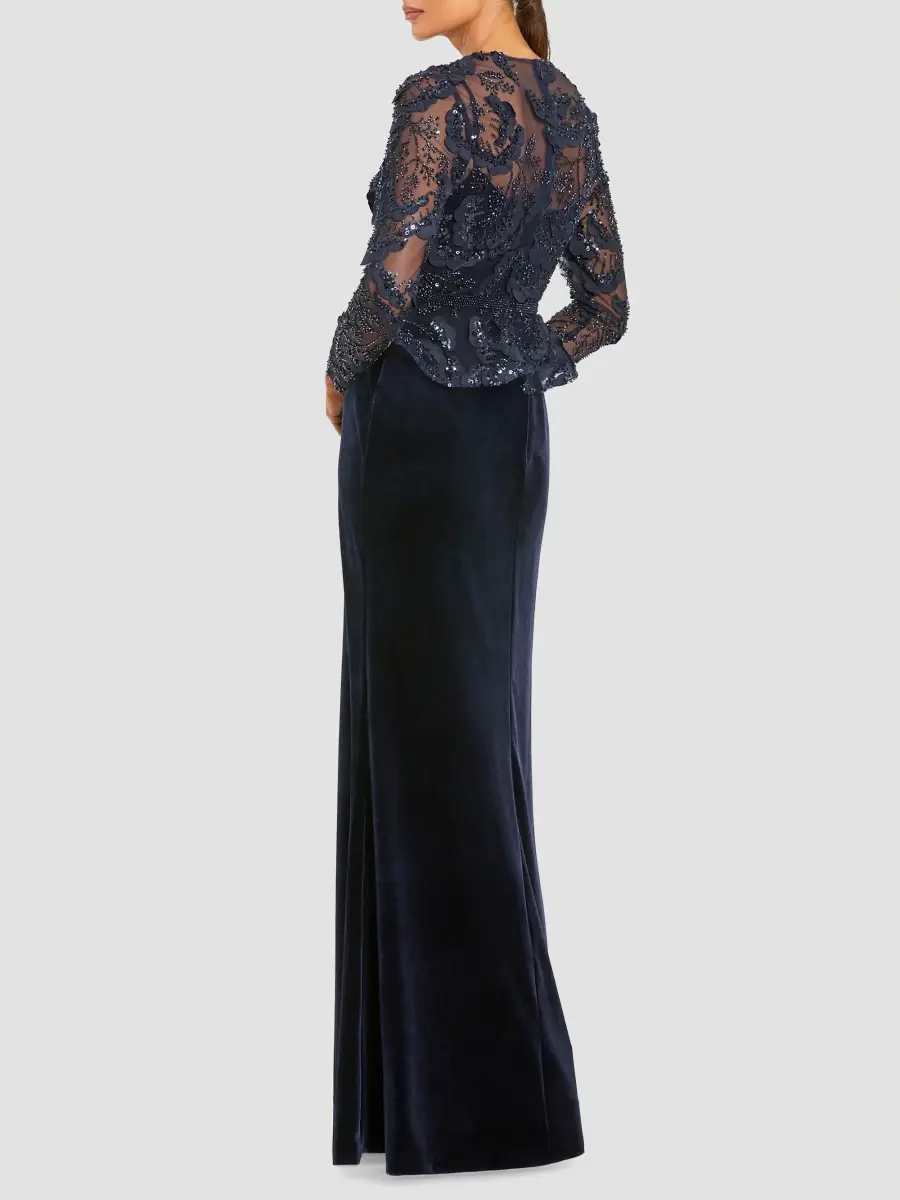 Mac Duggal Women's Embroidered Peplum Velvet Gown | Thumbnail 3 Mac Duggal Women's Embroidered Peplum Velvet Gown | Thumbnail 3