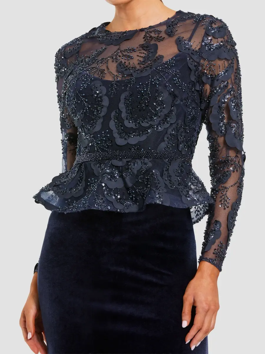 Mac Duggal Women's Embroidered Peplum Velvet Gown | Thumbnail 4 Mac Duggal Women's Embroidered Peplum Velvet Gown | Thumbnail 4
