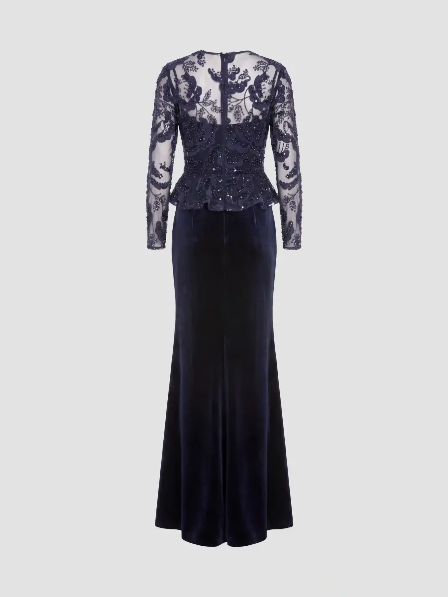 Mac Duggal Women's Embroidered Peplum Velvet Gown | Thumbnail 5 Mac Duggal Women's Embroidered Peplum Velvet Gown | Thumbnail 5