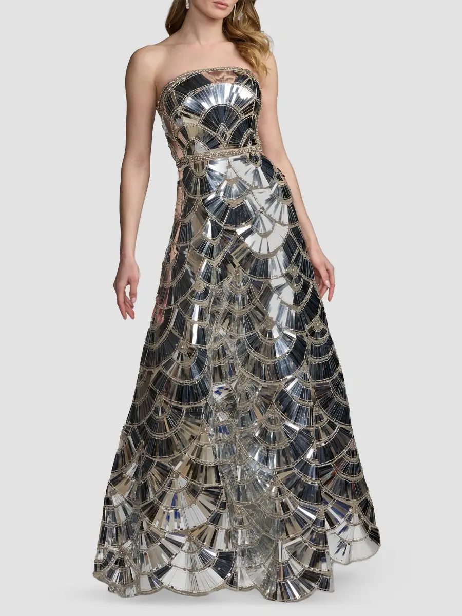 Mac Duggal Women's Strapless Scallop Beaded Rhinestone Ballgown | Thumbnail 2 Mac Duggal Women's Strapless Scallop Beaded Rhinestone Ballgown | Thumbnail 2