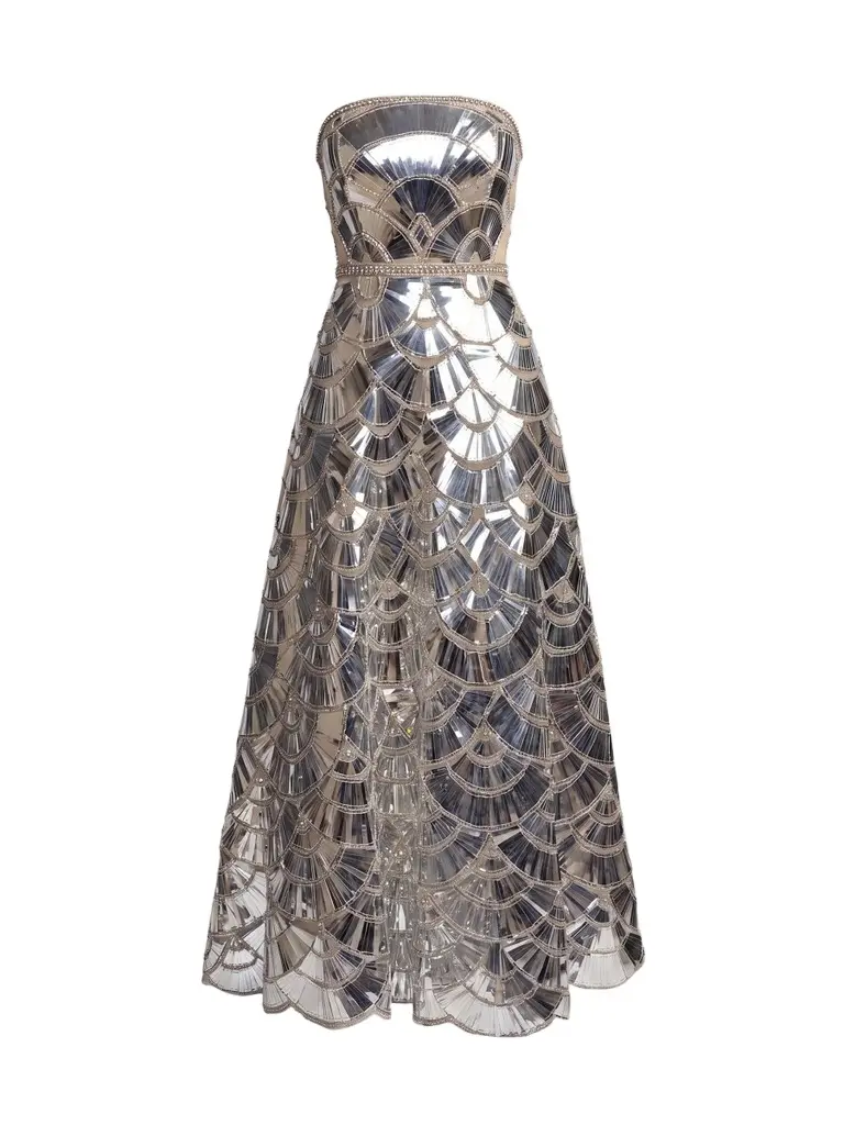 Mac Duggal Women's Strapless Scallop Beaded Rhinestone Ballgown
