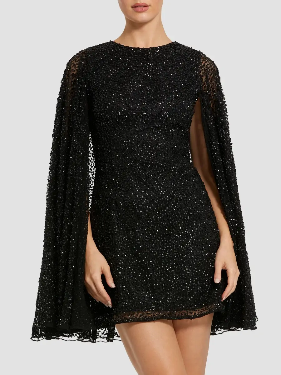 Mac Duggal Women's Sequined Cape Minidress | Thumbnail 3 Mac Duggal Women's Sequined Cape Minidress | Thumbnail 3