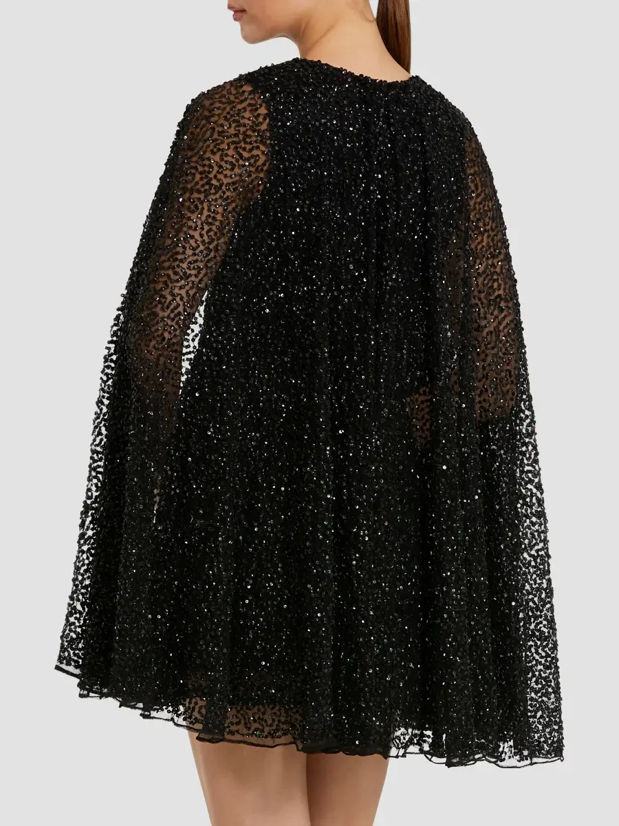Mac Duggal Women's Sequined Cape Minidress | Thumbnail 4 Mac Duggal Women's Sequined Cape Minidress | Thumbnail 4