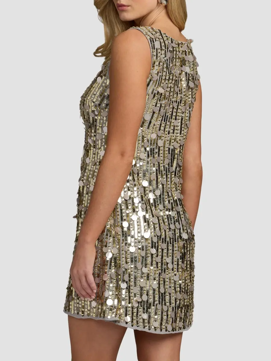Mac Duggal Women's Beaded Georgette Trapeze Mini Dress | Thumbnail 3 Mac Duggal Women's Beaded Georgette Trapeze Mini Dress | Thumbnail 3