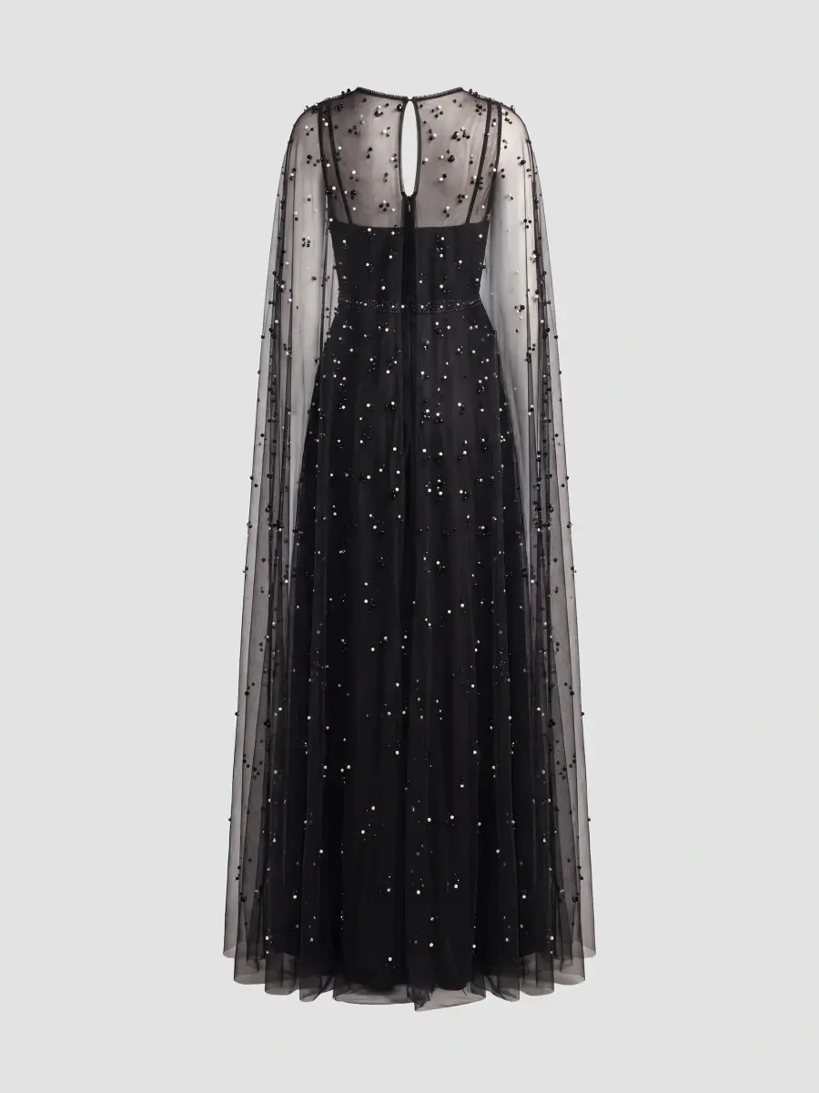 Mac Duggal Women's Pearl-Embellished Tulle Cape Gown | Thumbnail 5 Mac Duggal Women's Pearl-Embellished Tulle Cape Gown | Thumbnail 5