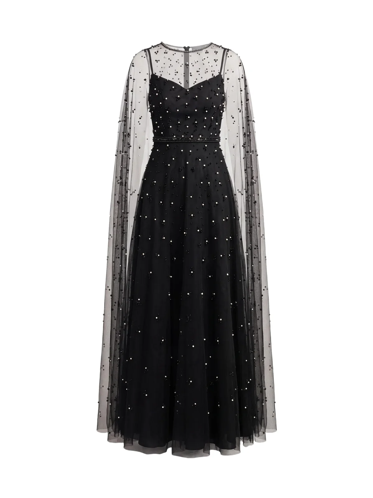 Mac Duggal Women's Pearl-Embellished Tulle Cape Gown