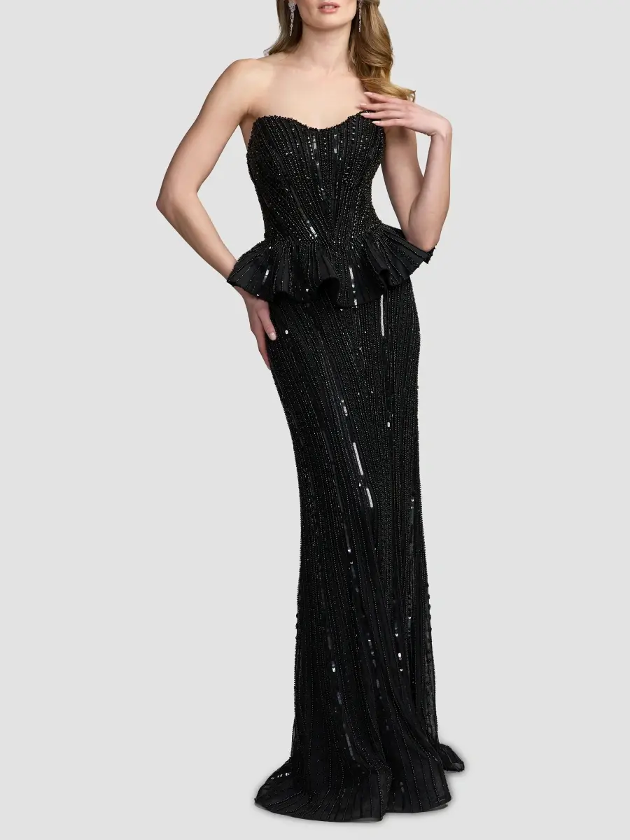 Mac Duggal Women's Beaded Mesh Strapless Peplum Gown | Thumbnail 2 Mac Duggal Women's Beaded Mesh Strapless Peplum Gown | Thumbnail 2
