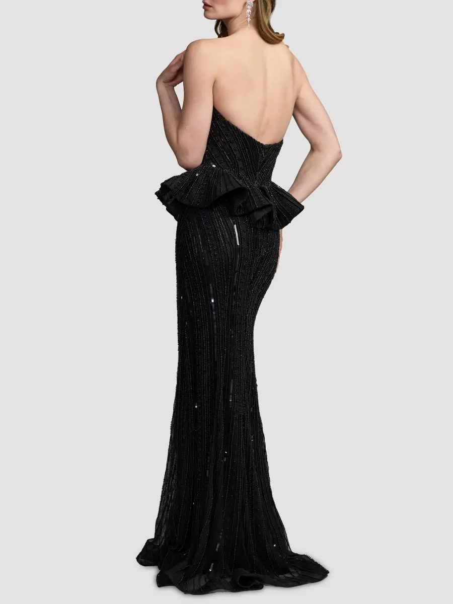 Mac Duggal Women's Beaded Mesh Strapless Peplum Gown | Thumbnail 3 Mac Duggal Women's Beaded Mesh Strapless Peplum Gown | Thumbnail 3