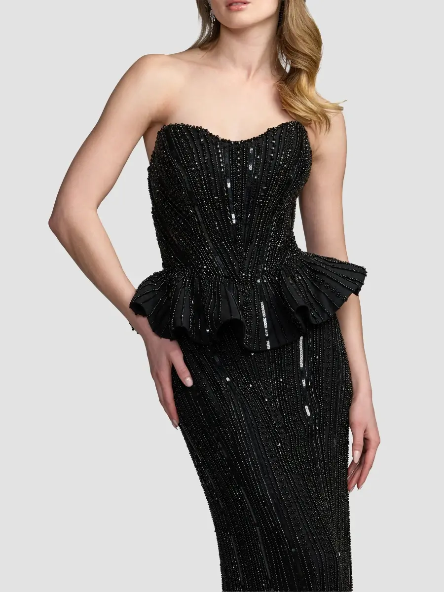Mac Duggal Women's Beaded Mesh Strapless Peplum Gown | Thumbnail 4 Mac Duggal Women's Beaded Mesh Strapless Peplum Gown | Thumbnail 4