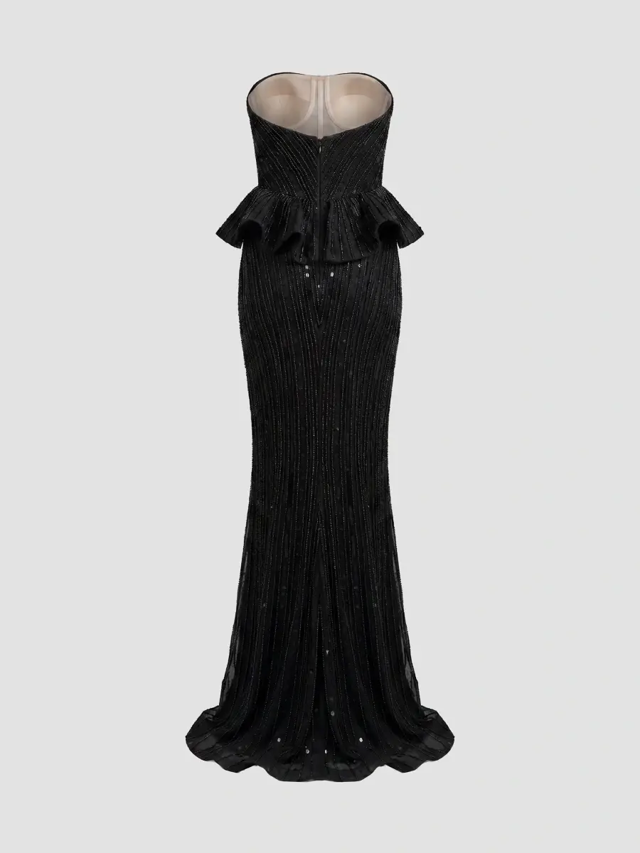 Mac Duggal Women's Beaded Mesh Strapless Peplum Gown | Thumbnail 6 Mac Duggal Women's Beaded Mesh Strapless Peplum Gown | Thumbnail 6