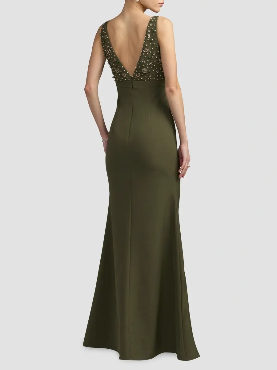 Mac Duggal Women's Crêpe Floral Beaded Bow A-Line Gown | Thumbnail 3 Mac Duggal Women's Crêpe Floral Beaded Bow A-Line Gown | Thumbnail 3
