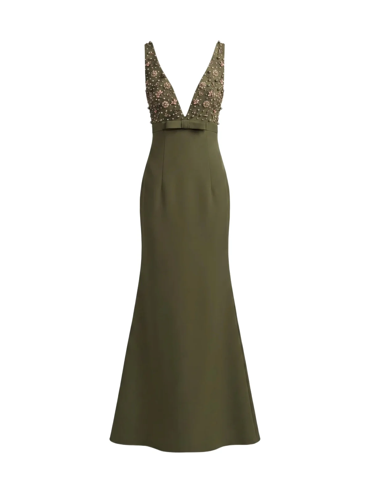 Women's Crêpe Floral Beaded Bow A-Line Gown