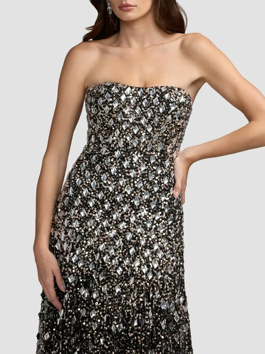 Mac Duggal Women's Beaded Mesh Strapless A-Line Gown | Thumbnail 4 Mac Duggal Women's Beaded Mesh Strapless A-Line Gown | Thumbnail 4