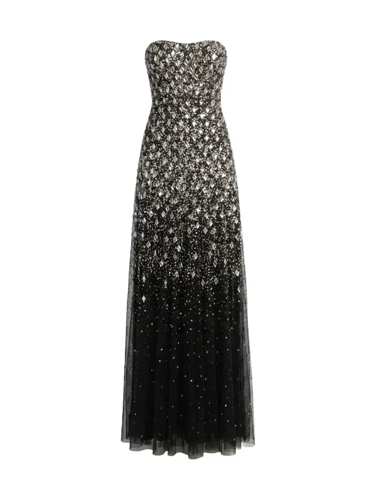 Mac Duggal Women's Beaded Mesh Strapless A-Line Gown