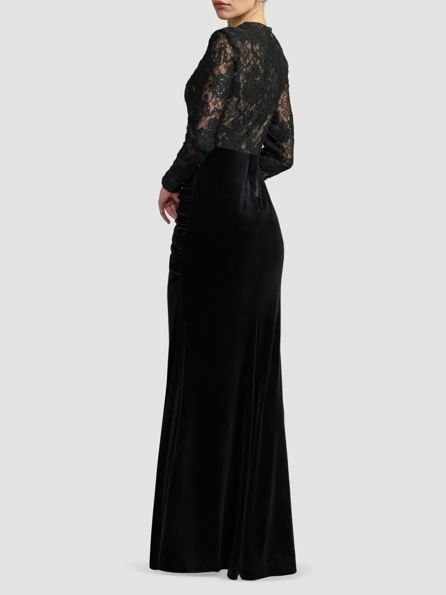 Mac Duggal Women's Lace-Velvet Column Gown | Thumbnail 3 Mac Duggal Women's Lace-Velvet Column Gown | Thumbnail 3