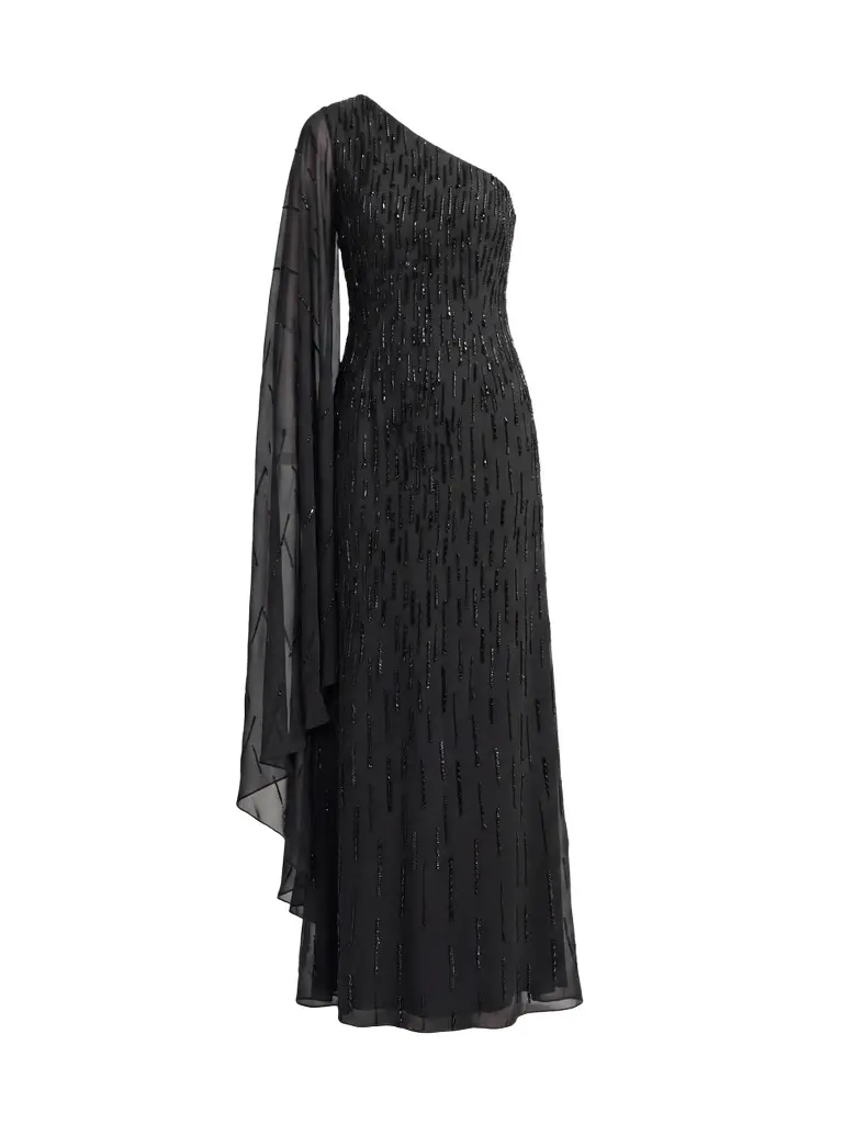 Mac Duggal Women's Beaded Mesh One-Sleeve Column Gown