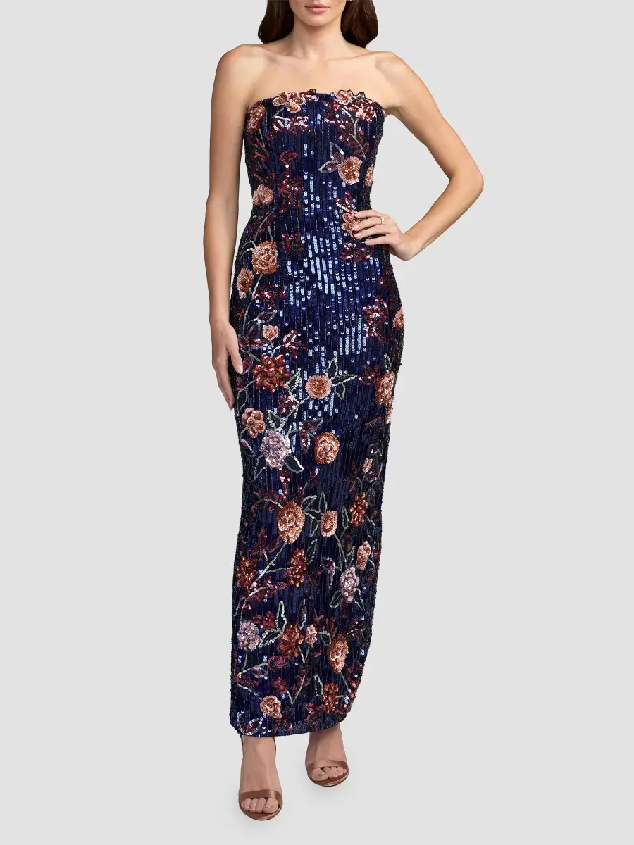 Mac Duggal Women's Floral Sequin Strapless Column Dress | Thumbnail 2 Mac Duggal Women's Floral Sequin Strapless Column Dress | Thumbnail 2