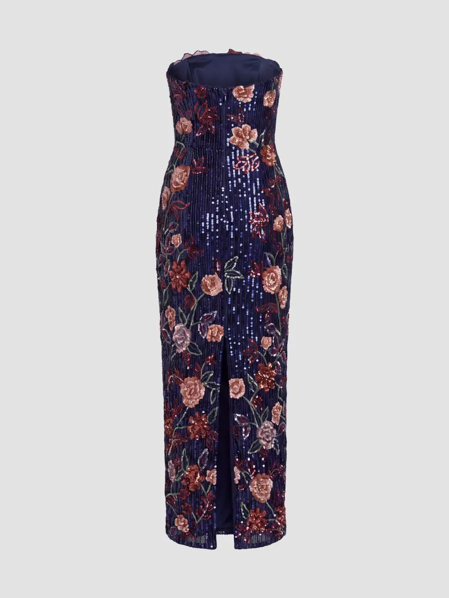 Mac Duggal Women's Floral Sequin Strapless Column Dress | Thumbnail 6 Mac Duggal Women's Floral Sequin Strapless Column Dress | Thumbnail 6