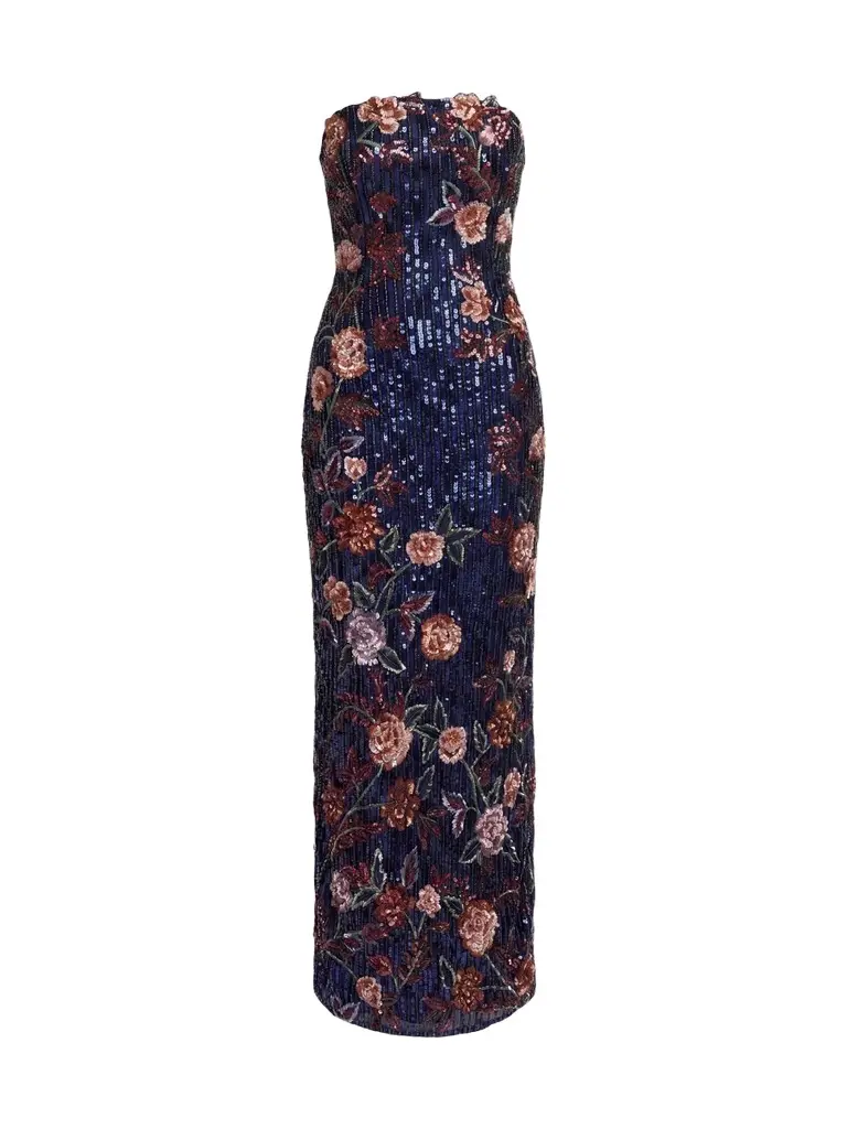 Mac Duggal Women's Floral Sequin Strapless Column Dress