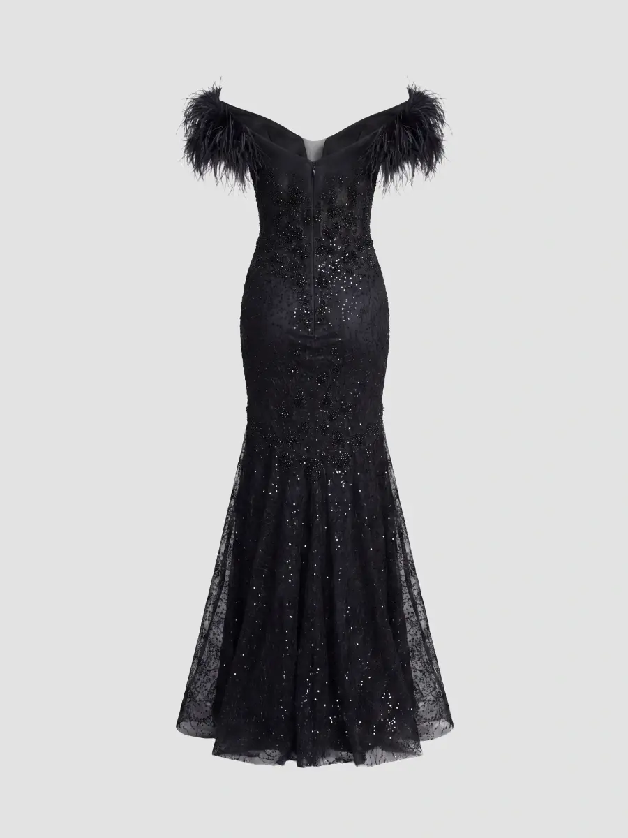 Mac Duggal Women's Sequin-Embellished Feather-Sleeve Trumpet Gown | Thumbnail 5
