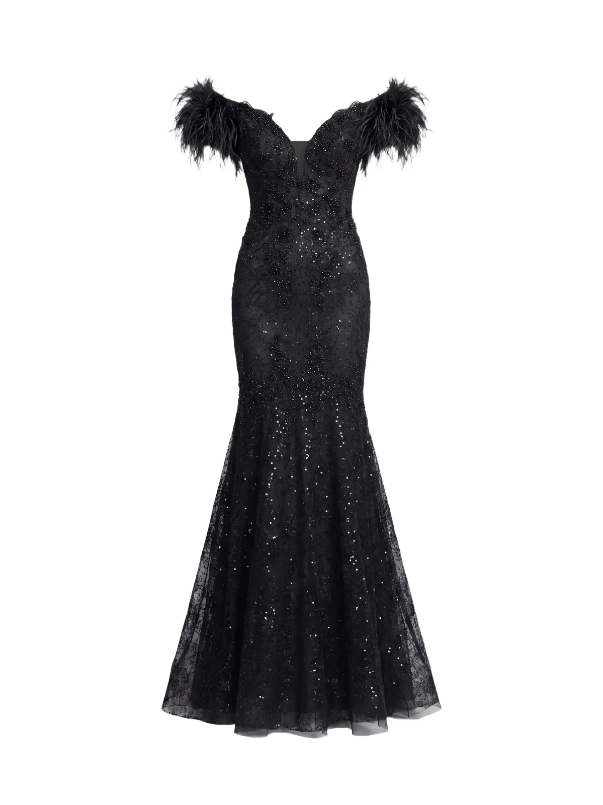 Mac Duggal Women's Sequin-Embellished Feather-Sleeve Trumpet Gown