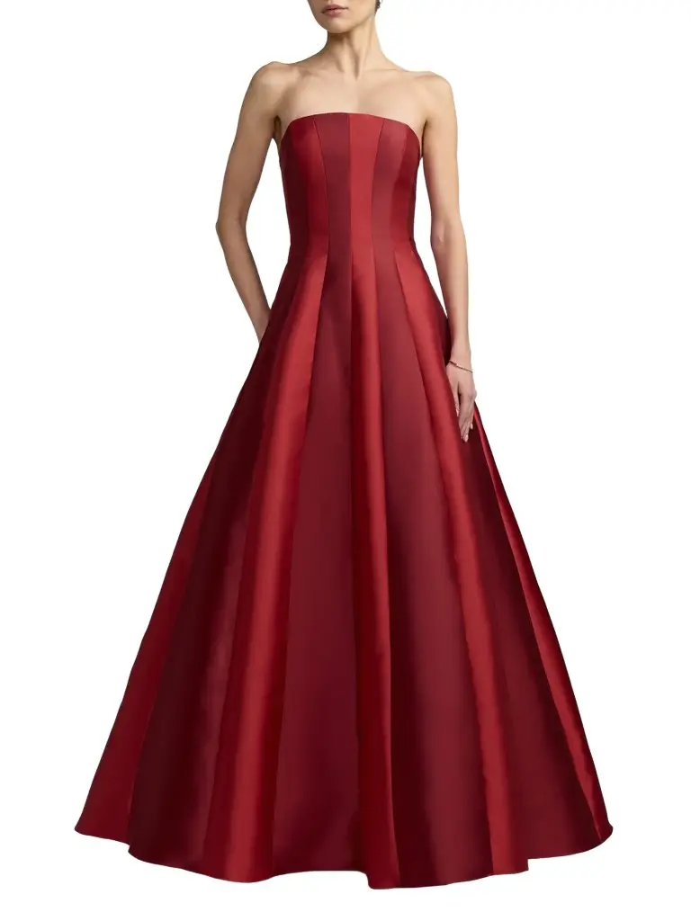 Mac Duggal Women's Mikado Striped Strapless A-Line Gown